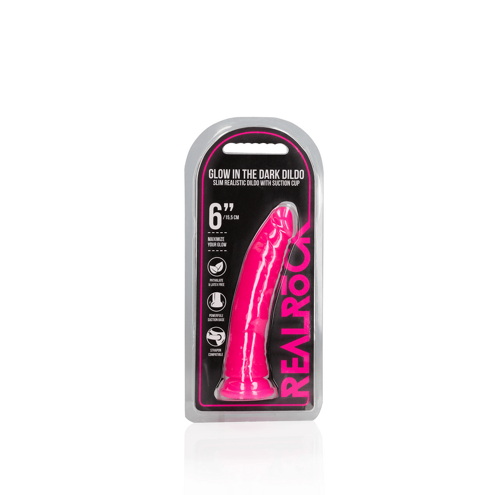 Slim Realistic Dildo with Suction Cup - Glow in the Dark - 6'' / 15,5 cm - foto 12