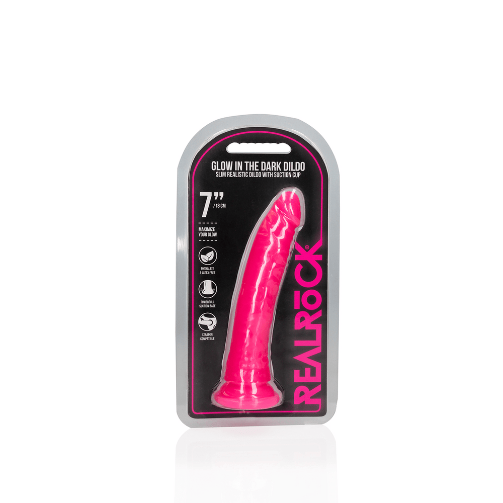 Slim Realistic Dildo with Suction Cup - Glow in the Dark - 7'' / 18 cm - foto 10