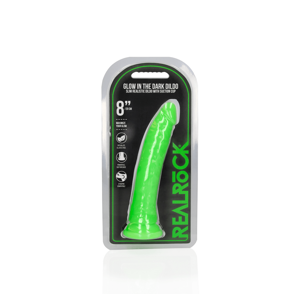 Slim Realistic Dildo with Suction Cup - Glow in the Dark - 8'' / 20 cm - foto 4