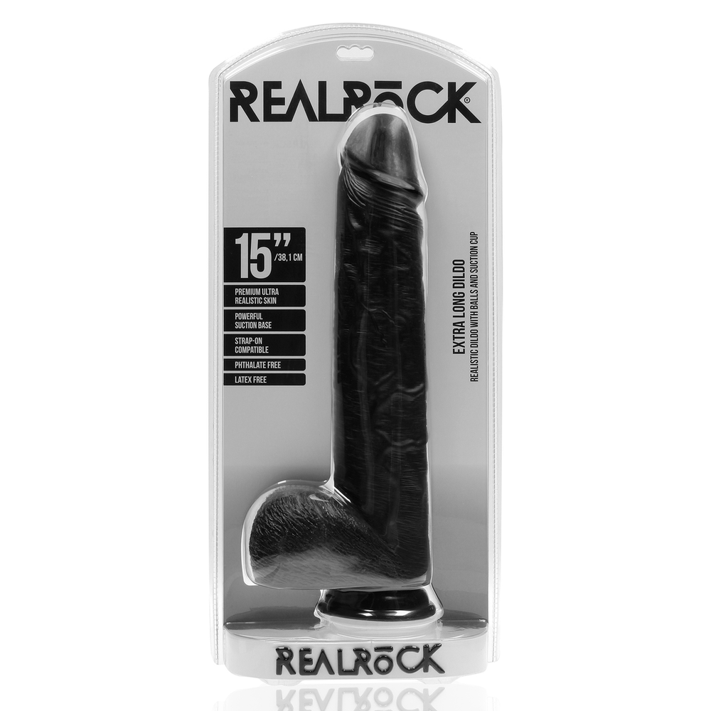 Extra Large - Dildo met Ballen - 38 cm - Black - foto 3
