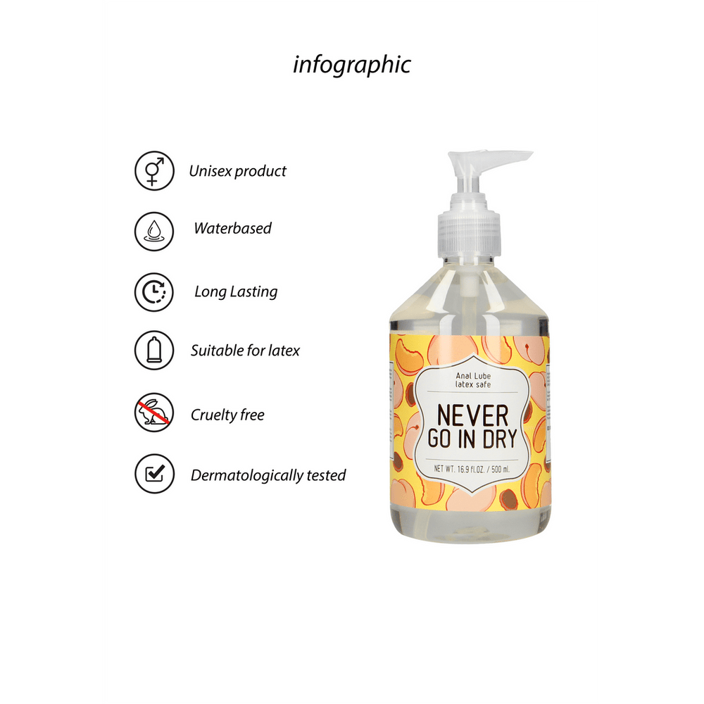 Never Go In Dry - Anaal Glijmiddel op Waterbasis - 500 ml - foto 4