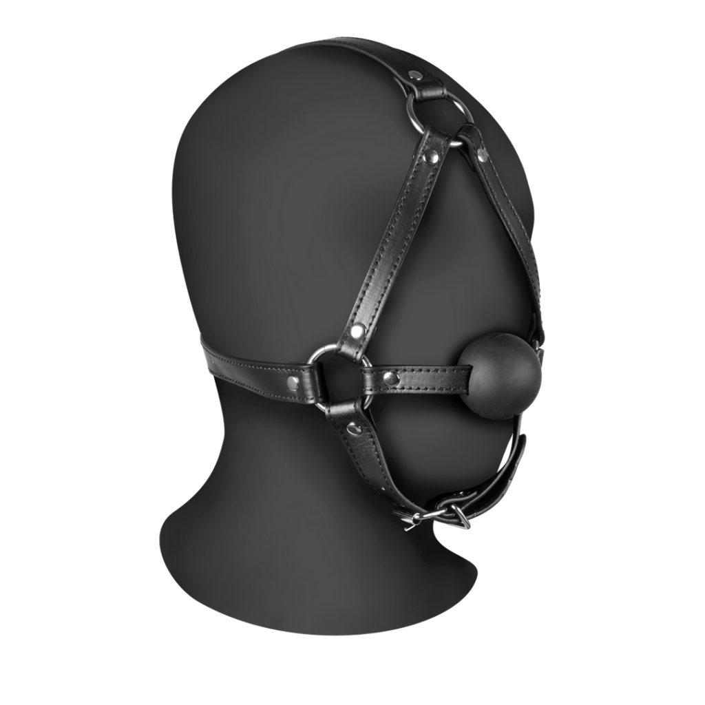 Head Harness with Solid Ball Gag - Black