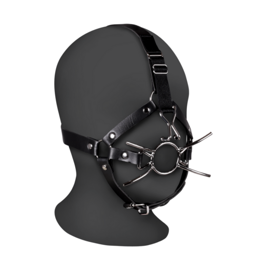 Head Harness with Spider Gag and Nose Hooks - Black