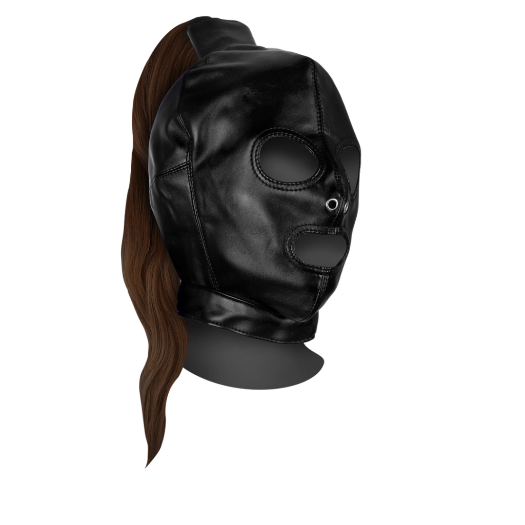 Mask with Brown Ponytail - Black