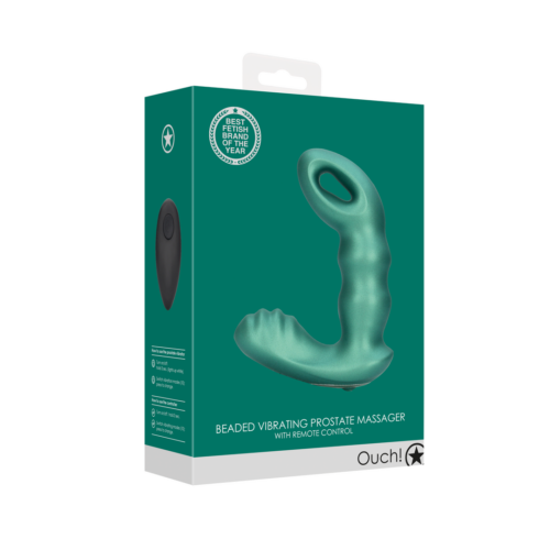 Beaded Vibrating Prostate Massager with Remote Control - Metallic Green - Afbeelding 6