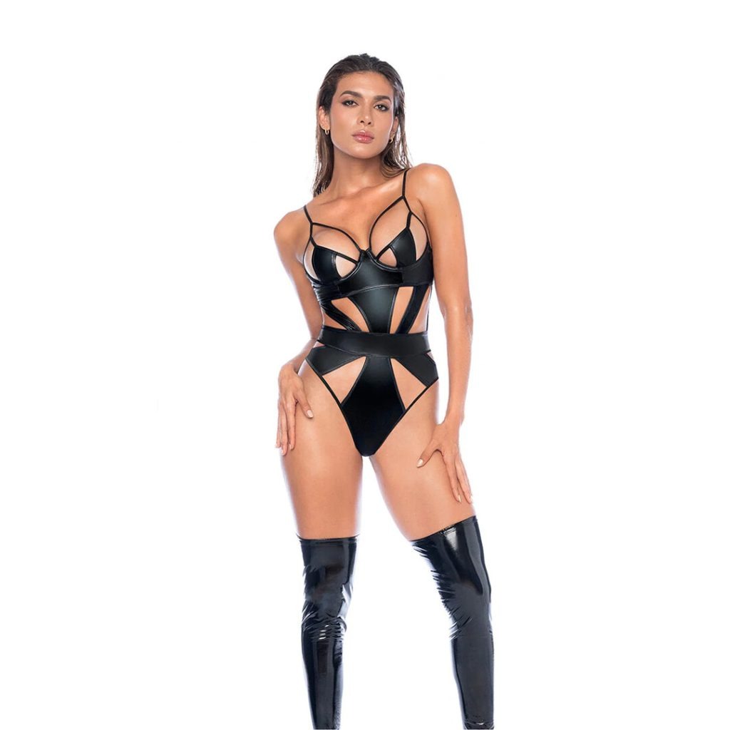 wetlook black bodysuit